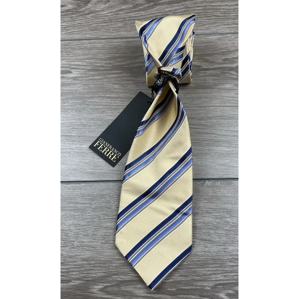 Gianfranco Ferre Men's 100% Silk Striped‎ Neck Tie Yellow Blue New